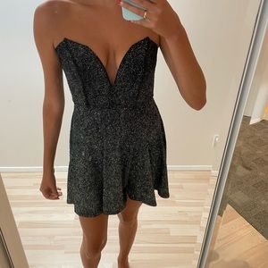 Low Cut Strapless Black Sparkle Dress US Size S
